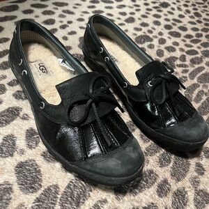 UGG Black Patent Leather Boat Shoe Loafers Waterproof